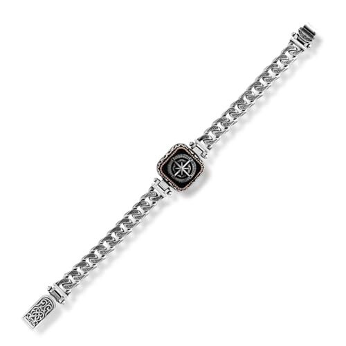 Handmade Compass Men's Bracelet, Made to Order 925 Sterling Silver Personalized Gothic Vintage Pattern Chain Bracelet with Hand-Engraved Detail - 1