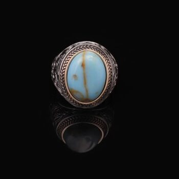 Handmade Genuine Turquoise Men's Ring - 925 Sterling Silver Gemstone Jewelry with Silver Polishing Cloth Gift - 7