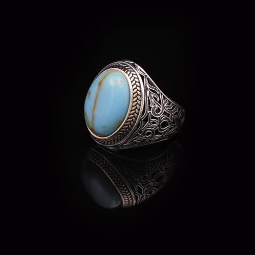 Handmade Genuine Turquoise Men's Ring - 925 Sterling Silver Gemstone Jewelry with Silver Polishing Cloth Gift - 4