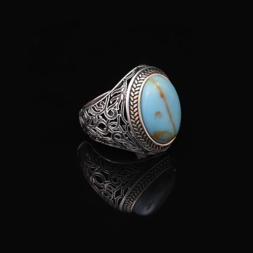 Handmade Genuine Turquoise Men's Ring - 925 Sterling Silver Gemstone Jewelry with Silver Polishing Cloth Gift - 3