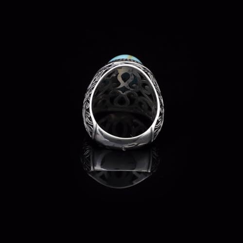 Handmade Genuine Turquoise Men's Ring - 925 Sterling Silver Gemstone Jewelry with Silver Polishing Cloth Gift - 2