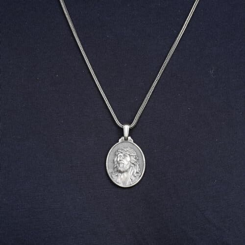 Handmade Jesus Necklace - Christian Sterling Silver Necklace for Men with Gothic Oxidized Chain and Silver Polishing Cloth Gift - 6