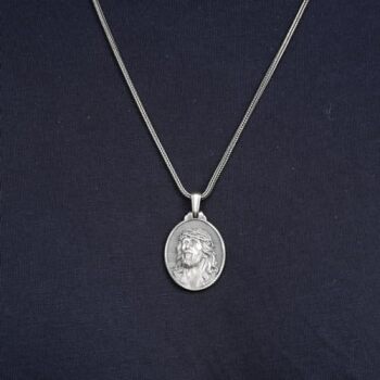 Handmade Jesus Necklace - Christian Sterling Silver Necklace for Men with Gothic Oxidized Chain and Silver Polishing Cloth Gift - 5