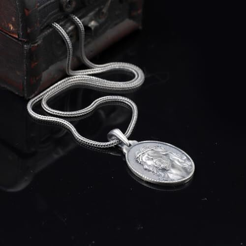 Handmade Jesus Necklace - Christian Sterling Silver Necklace for Men with Gothic Oxidized Chain and Silver Polishing Cloth Gift - 2