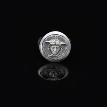 Handmade Medusa Pinky Signet Ring - 925 Sterling Silver Men's Jewelry, Mythology Ring with Silver Polishing Cloth Gift - 7