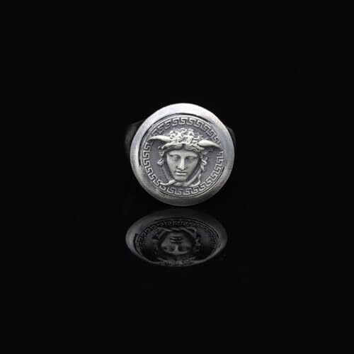 Handmade Medusa Pinky Signet Ring - 925 Sterling Silver Men's Jewelry, Mythology Ring with Silver Polishing Cloth Gift - 7