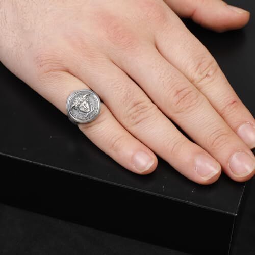 Handmade Medusa Pinky Signet Ring - 925 Sterling Silver Men's Jewelry, Mythology Ring with Silver Polishing Cloth Gift - 5