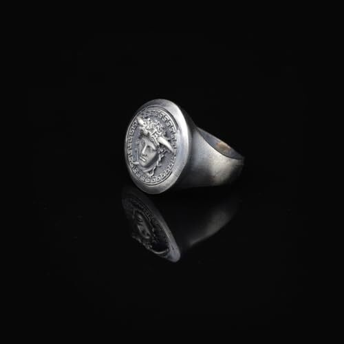 Handmade Medusa Pinky Signet Ring - 925 Sterling Silver Men's Jewelry, Mythology Ring with Silver Polishing Cloth Gift - 4