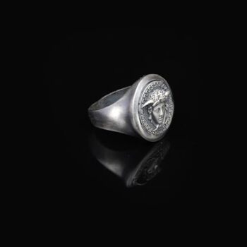 Handmade Medusa Pinky Signet Ring - 925 Sterling Silver Men's Jewelry, Mythology Ring with Silver Polishing Cloth Gift - 3