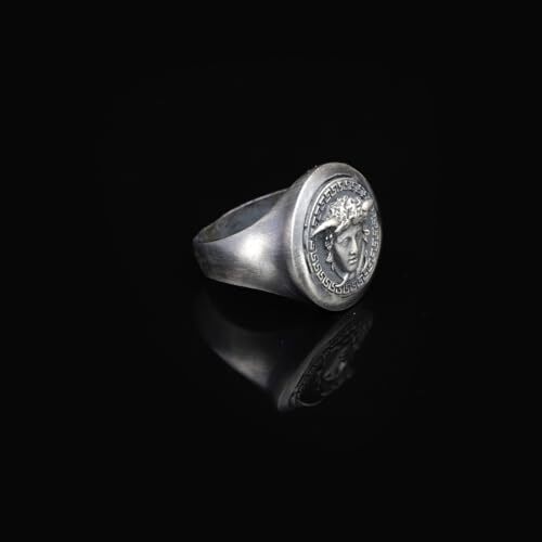 Handmade Medusa Pinky Signet Ring - 925 Sterling Silver Men's Jewelry, Mythology Ring with Silver Polishing Cloth Gift - 3
