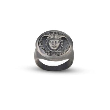Handmade Medusa Pinky Signet Ring - 925 Sterling Silver Men's Jewelry, Mythology Ring with Silver Polishing Cloth Gift - 1