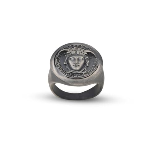 Handmade Medusa Pinky Signet Ring - 925 Sterling Silver Men's Jewelry, Mythology Ring with Silver Polishing Cloth Gift - 1
