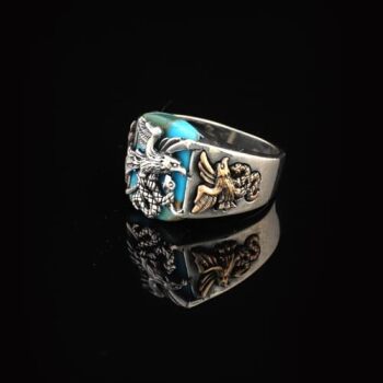 Handmade Snake Ring with Eagle Model - Men's Turquoise Signet Pinky Ring in Sterling Silver - Custom Engraving Vintage Engagement - Gift Silver Polishing Cloth Included - 4