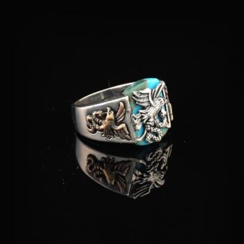 Handmade Snake Ring with Eagle Model - Men's Turquoise Signet Pinky Ring in Sterling Silver - Custom Engraving Vintage Engagement - Gift Silver Polishing Cloth Included - 3