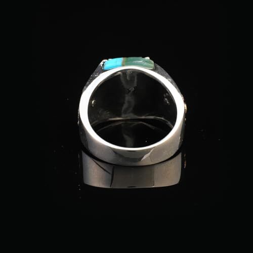 Handmade Snake Ring with Eagle Model - Men's Turquoise Signet Pinky Ring in Sterling Silver - Custom Engraving Vintage Engagement - Gift Silver Polishing Cloth Included - 2
