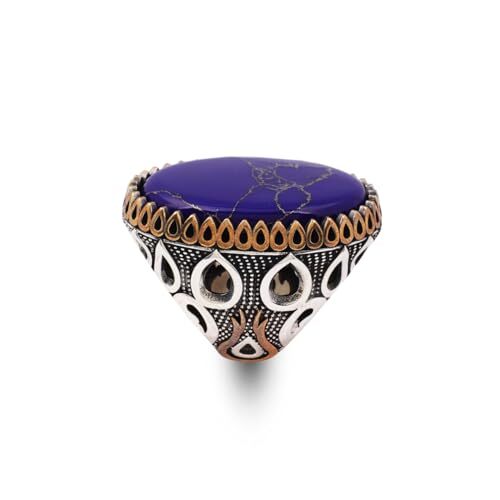 Lapis Lazuli Oval Gemstone Ring - Large Handmade Ottoman Style 925 Sterling Silver Men's Ring with Silver Polishing Cloth Gift - 1
