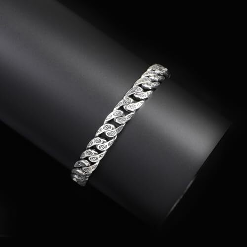 Made to Order Men's Gothic Vintage Pattern Hand-Engraved 925 Sterling Silver Chain Bracelet with Personalized Touch and Silver Polishing Cloth Gift - 3