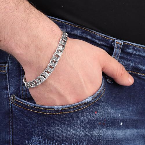 Made to Order Men's Gothic Vintage Pattern Hand-Engraved 925 Sterling Silver Chain Bracelet with Personalized Touch and Silver Polishing Cloth Gift - 2