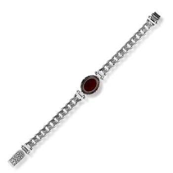 Made to Order Personalized Gothic Vintage Pattern 925 Sterling Silver Chain Bracelet for Men with Oval Carnelian Gemstone - Hand-Engraved Handmade Bracelet - 1