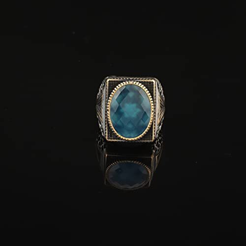 Man Silver Aquamarine Stone Ring, Blue Aquamarine Stone Ring, Vintage Men Ring, Turkısh Ottoman Men Ring, 925k Sterling Silver Ring - 5