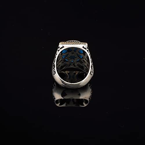 Man Silver Aquamarine Stone Ring, Blue Aquamarine Stone Ring, Vintage Men Ring, Turkısh Ottoman Men Ring, 925k Sterling Silver Ring - 3