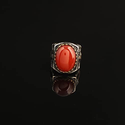 Men Handmade Carnelian Stone Ring, Red Stone, Carnelian Silver Ottoman Style Handmade Ring, Sterling Silver,Gift For Him, - 7