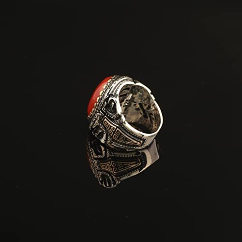 Men Handmade Carnelian Stone Ring, Red Stone, Carnelian Silver Ottoman Style Handmade Ring, Sterling Silver,Gift For Him, - 5