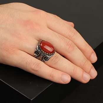 Men Handmade Carnelian Stone Ring, Red Stone, Carnelian Silver Ottoman Style Handmade Ring, Sterling Silver,Gift For Him, - 2