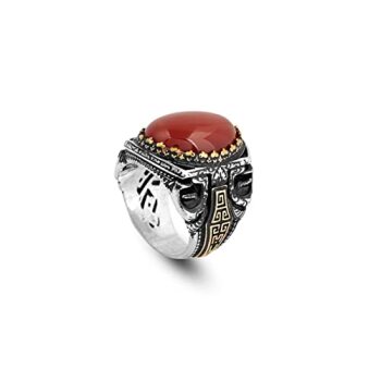 Men Handmade Carnelian Stone Ring, Red Stone, Carnelian Silver Ottoman Style Handmade Ring, Sterling Silver,Gift For Him, - 1