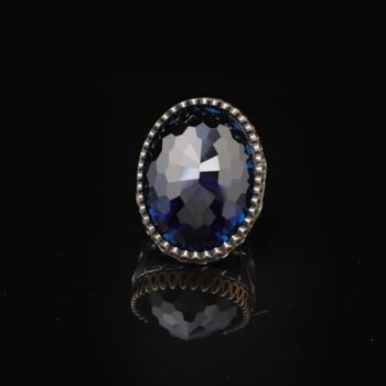 Men's Blue Sapphire Ring - Oval Gemstone in Large Ottoman Design - Handmade 925 Sterling Silver Ring with Silver Polishing Cloth Gift - 3