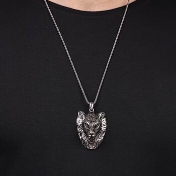 Mens Silver Chain with Wolf Head Pendant - Sterling Silver Chain with Wolf Design - Birthday Gifts - 5