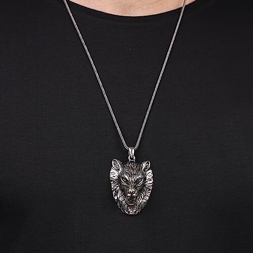 Mens Silver Chain with Wolf Head Pendant - Sterling Silver Chain with Wolf Design - Birthday Gifts - 5