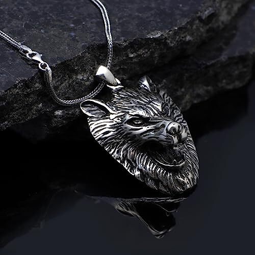 Mens Silver Chain with Wolf Head Pendant - Sterling Silver Chain with Wolf Design - Birthday Gifts - 4
