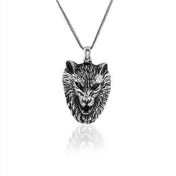 Mens Silver Chain with Wolf Head Pendant - Sterling Silver Chain with Wolf Design - Birthday Gifts - 1