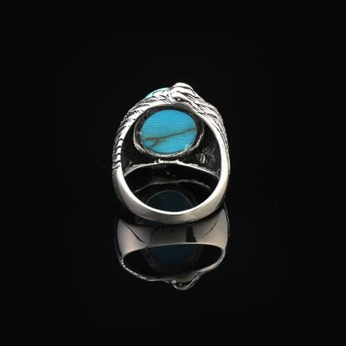 Men's Turquoise Ring in Sterling Silver with Eagle Design, Vintage Animal Gemstone Signet Ring, Custom Engraving, Handmade Jewelry with Gift Silver Polishing Cloth - 2