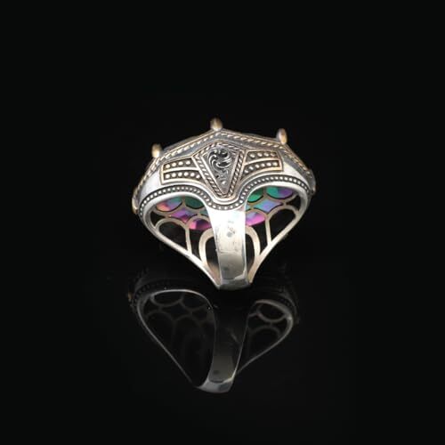 Mystic Topaz Ring - Oval Gemstone, Large Handmade Ottoman Men's Vintage 925 Sterling Silver Ring with Silver Polishing Cloth Gift - 4