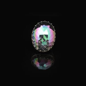 Mystic Topaz Ring - Oval Stone Large Gemstone Ring Men Vintage Ottoman Handmade 925 Sterling Silver Rings with Silver Polishing Cloth Gift - 7