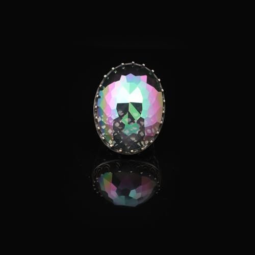 Mystic Topaz Ring - Oval Stone Large Gemstone Ring Men Vintage Ottoman Handmade 925 Sterling Silver Rings with Silver Polishing Cloth Gift - 7