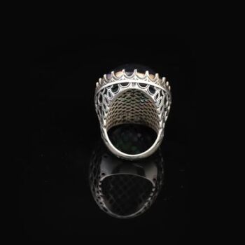 Mystic Topaz Ring - Oval Stone Large Gemstone Ring Men Vintage Ottoman Handmade 925 Sterling Silver Rings with Silver Polishing Cloth Gift - 2