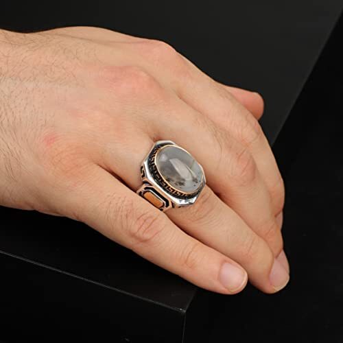 Natural Moonstone Ring, Man Raw Moonstone Ring,Rainbow, Handmade Silver, 925k Sterling Silver,Gift For Husband - 2