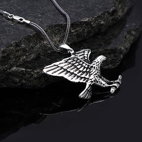 Sterling Silver Eagle Necklace for Men - Animal Jewelry - Complete with Men's Silver Chain - Birthday Gifts - 4