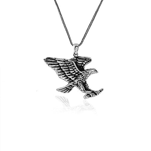 Sterling Silver Eagle Necklace for Men - Animal Jewelry - Complete with Men's Silver Chain - Birthday Gifts - 1