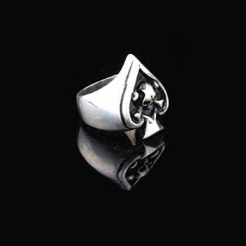 Sterling Silver Spade Ring, Skull Handmade Sterling Silver Men Biker Ring, Skull Heads Gothic, Gift for Husband - 7