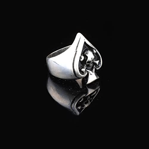 Sterling Silver Spade Ring, Skull Handmade Sterling Silver Men Biker Ring, Skull Heads Gothic, Gift for Husband - 7