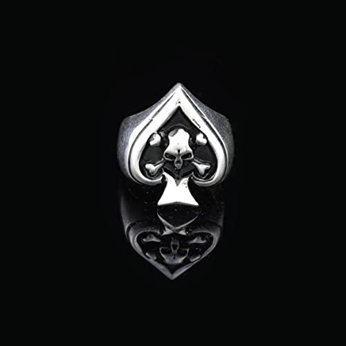 Sterling Silver Spade Ring, Skull Handmade Sterling Silver Men Biker Ring, Skull Heads Gothic, Gift for Husband - 6