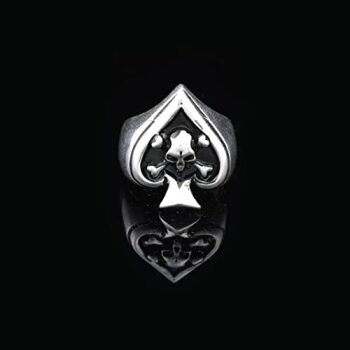 Sterling Silver Spade Ring, Skull Handmade Sterling Silver Men Biker Ring, Skull Heads Gothic, Gift for Husband - 5
