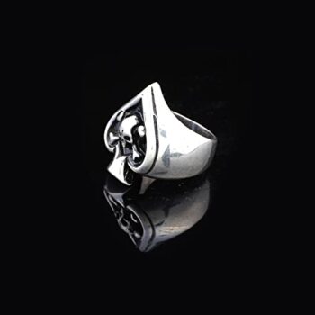 Sterling Silver Spade Ring, Skull Handmade Sterling Silver Men Biker Ring, Skull Heads Gothic, Gift for Husband - 3