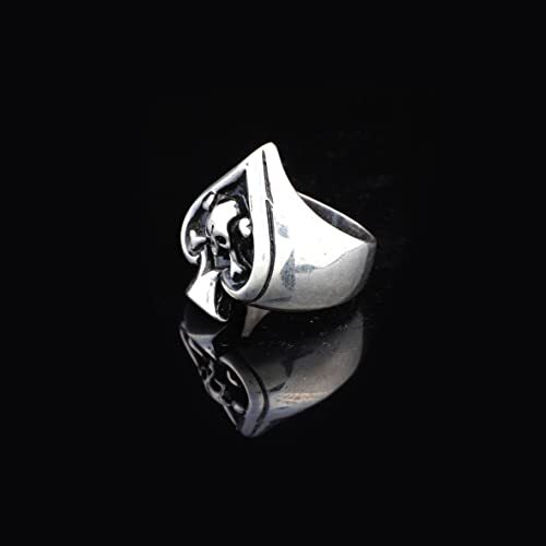 Sterling Silver Spade Ring, Skull Handmade Sterling Silver Men Biker Ring, Skull Heads Gothic, Gift for Husband - 3