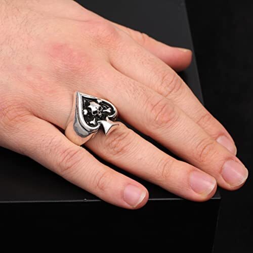 Sterling Silver Spade Ring, Skull Handmade Sterling Silver Men Biker Ring, Skull Heads Gothic, Gift for Husband - 2