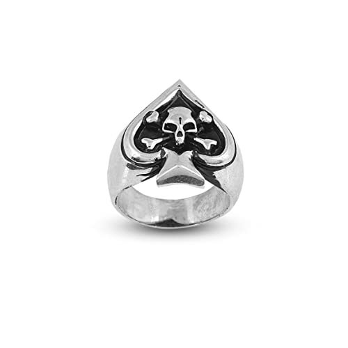 Sterling Silver Spade Ring, Skull Handmade Sterling Silver Men Biker Ring, Skull Heads Gothic, Gift for Husband - 1